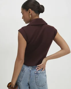 Petite Brown Cap Sleeve Twill Waistcoat
