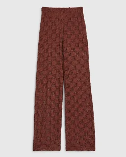 Petite Brown Crochet Lace Trousers