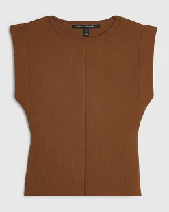 Petite Brown Fitted Knit Sleeveless Top