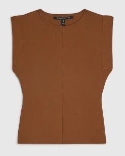 Petite Brown Fitted Knit Sleeveless Top