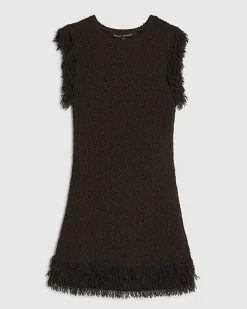 Petite Brown Knitted Fringe Trim Mini Dress