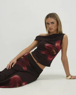 Petite Brown Mesh Floral Print Top