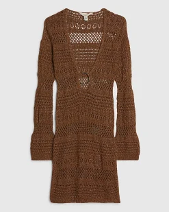 Petite Brown Metallic Knit Mini Beach Dress