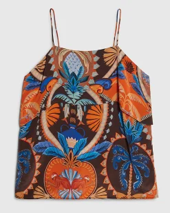 Petite Brown Placement Print Tiered Cami Top