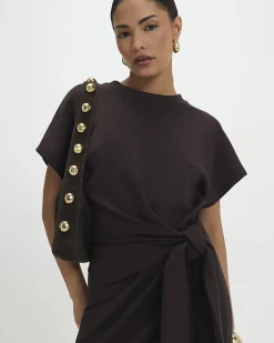 Petite Brown Premium Knot Midi Dress