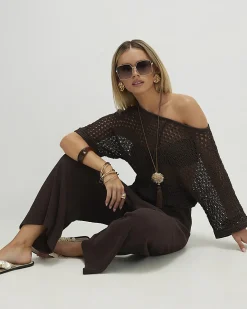 Petite Brown Pull On Textured Culottes