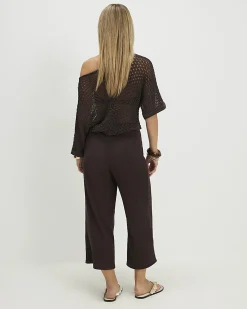 Petite Brown Pull On Textured Culottes