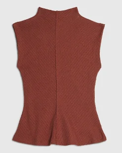 Petite Brown Textured Grown On Neck Top