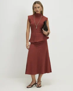 Petite Brown Textured Grown On Neck Top