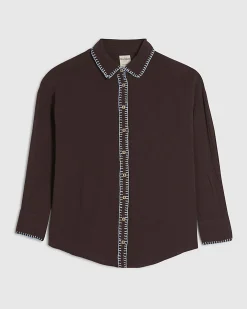 Petite Brown Whipstitch Shirt
