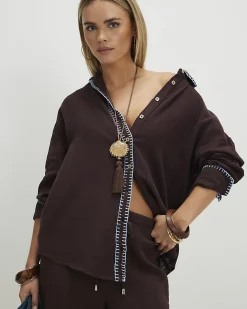 Petite Brown Whipstitch Shirt
