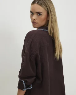 Petite Brown Whipstitch Shirt