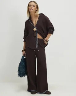 Petite Brown Whipstitch Trousers