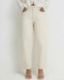 Petite Cream Barrel Leg Jeans