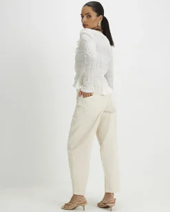 Petite Cream Barrel Leg Jeans