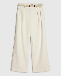 Petite Cream Belted Wide Leg Trousers