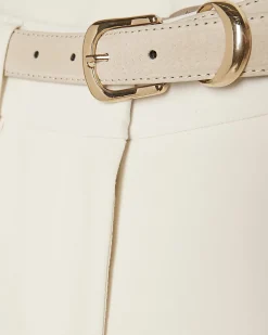 Petite Cream Belted Wide Leg Trousers