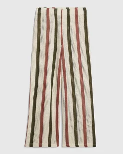 Petite Cream Crochet Stripe Wide Leg Trousers