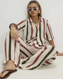 Petite Cream Crochet Stripe Shirt
