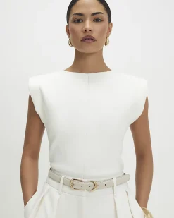 Petite Cream Fitted Knit Sleeveless Top