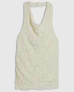 Petite Cream Lace Halter Cowl Neck Top