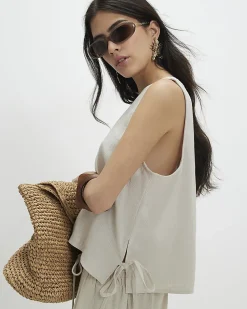 Petite Cream Linen Blend Tank Top