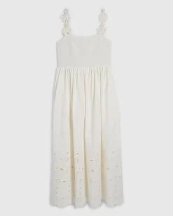 Petite Cream Poplin Broderie Hem Midi Dress