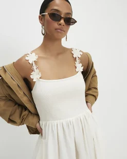 Petite Cream Poplin Broderie Hem Midi Dress