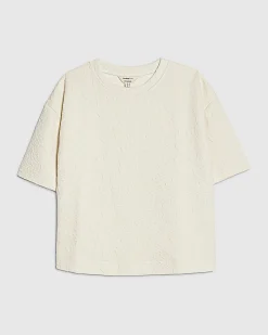 Petite Cream Short Sleeve Jacquard T-shirt