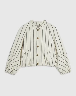 Petite Cream Stripe Bomber Jacket