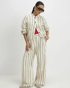 Petite Cream Stripe Bomber Jacket