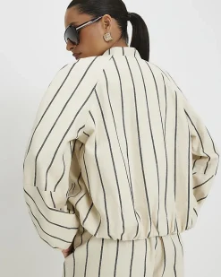 Petite Cream Stripe Bomber Jacket