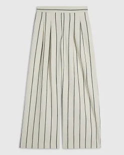 Petite Cream Stripe Wide Leg Trousers