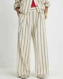 Petite Cream Stripe Wide Leg Trousers