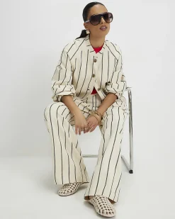 Petite Cream Stripe Wide Leg Trousers