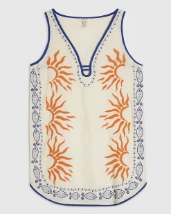 Petite Cream Sun Embroidered Mini Dress