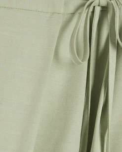 Petite Green Wrap Detail Wide Leg Trousers