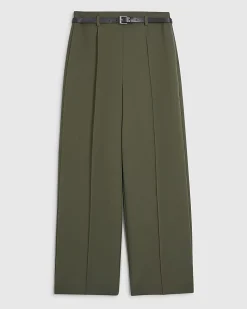 Petite Khaki Belted Straight Leg Trousers