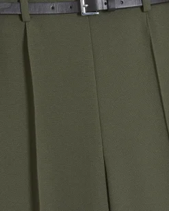 Petite Khaki Belted Straight Leg Trousers