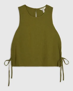 Petite Khaki Linen Tank Top