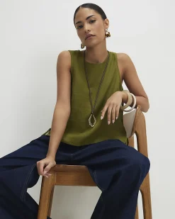 Petite Khaki Linen Tank Top