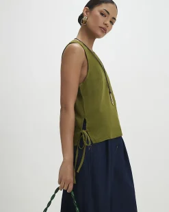 Petite Khaki Linen Tank Top