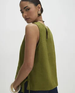 Petite Khaki Linen Tank Top