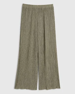 Petite Khaki Plisse Wide Leg Trousers
