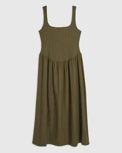 Petite Khaki Textured Midi Dress
