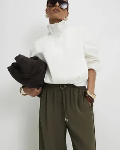 Petite Khaki Wide Leg Smart Joggers