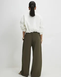 Petite Khaki Wide Leg Smart Joggers