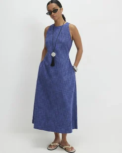 Petite Navy Cotton Midi Dress