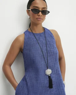 Petite Navy Cotton Midi Dress