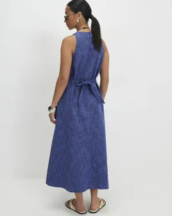 Petite Navy Cotton Midi Dress